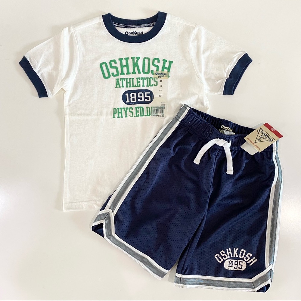 NWT Boys 4 4T Osh Kosh Athletic Shorts Ringer Shirt Bundle Outfit Set 2 pc New